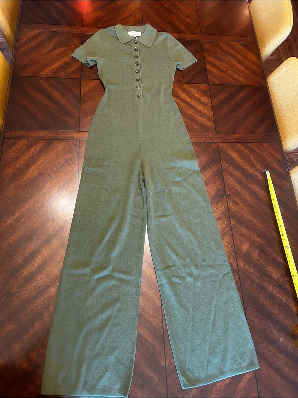 Sezane Laurence Olive Green Short Sleeve Button-Front Jumpsuit